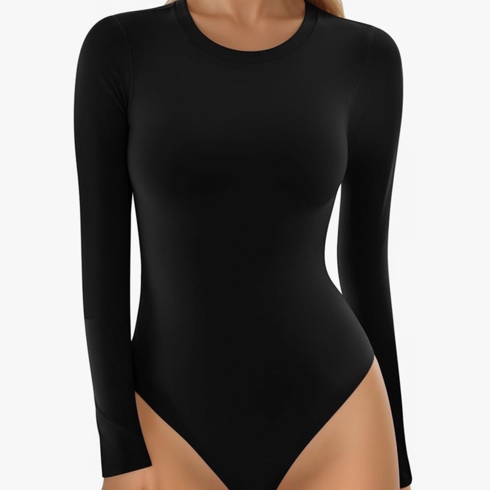 MANGOPOP Women's Crew Neck Short Sleeve Bodysuit Long Sleeve XL